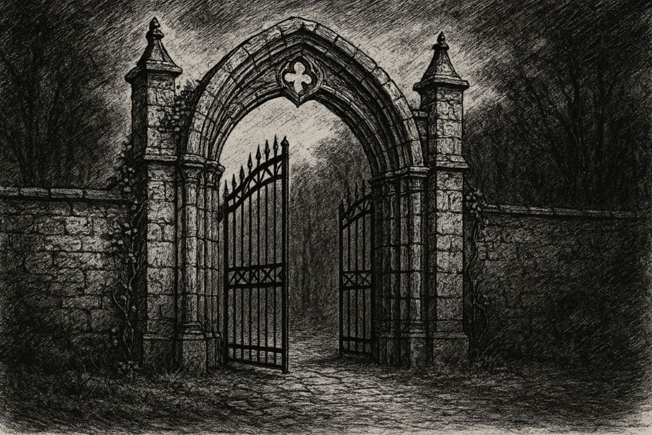“The gate stood open, not broken—its silence an invitation, not a warning. Beyond it, the path wound into mist and memory.”