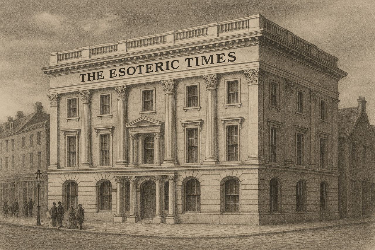“The Esoteric Times Building, seat of the Collegium’s Press Division—a bastion of ink and inquiry, where parchment meets principle.”
