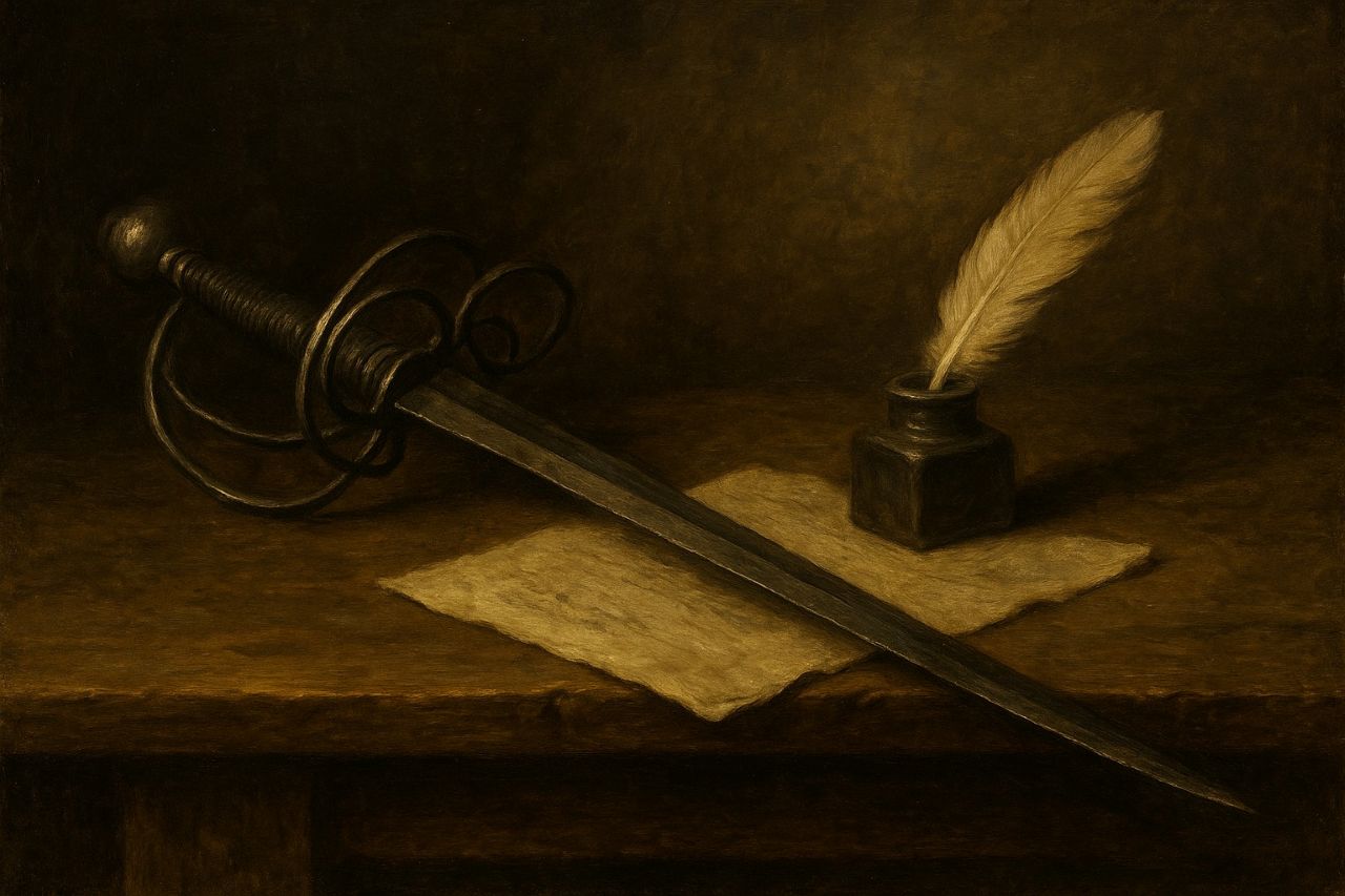 “Ink and iron—tools of the Knight and the Chronicler alike. One to shape the world, the other to remember it.”