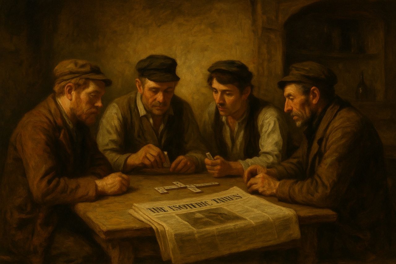 “In the lamplight haze of a Lowenbergia tavern, the clatter of bone tiles echoes beneath the soot-dark beams—no coin wagered, only pride.”