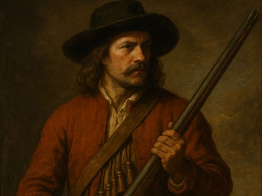 “A veteran of the Black Smoke Years, clad in the scarlet of old Vulgaria, his firelock ready, his gaze steady—ever watchful at the edge of the known.”
