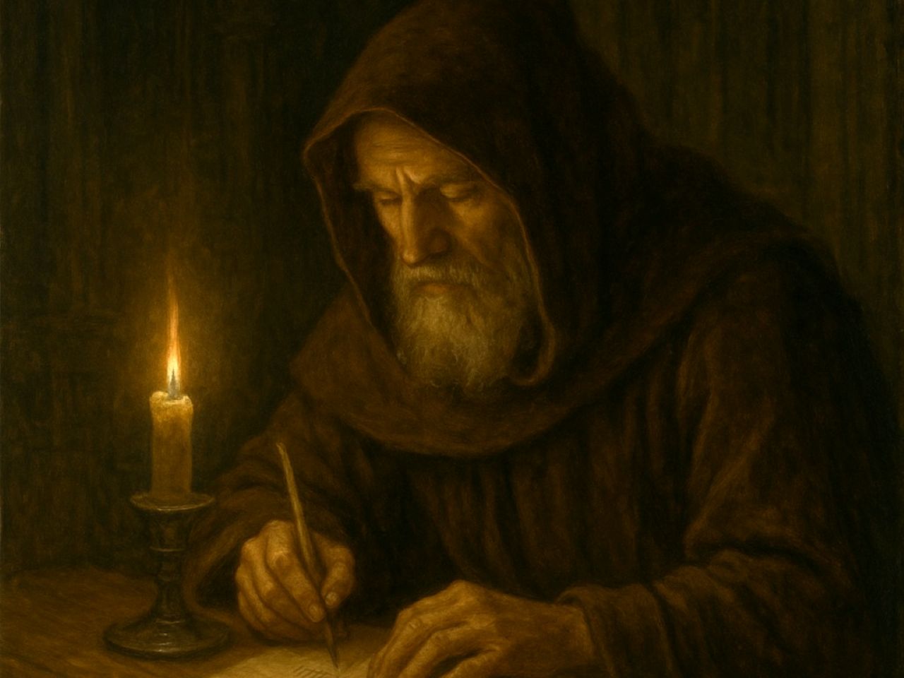 “By candlelight in the stone-bound gloom, the Tallymaster records each quiet deed—not for glory, but for remembrance.”